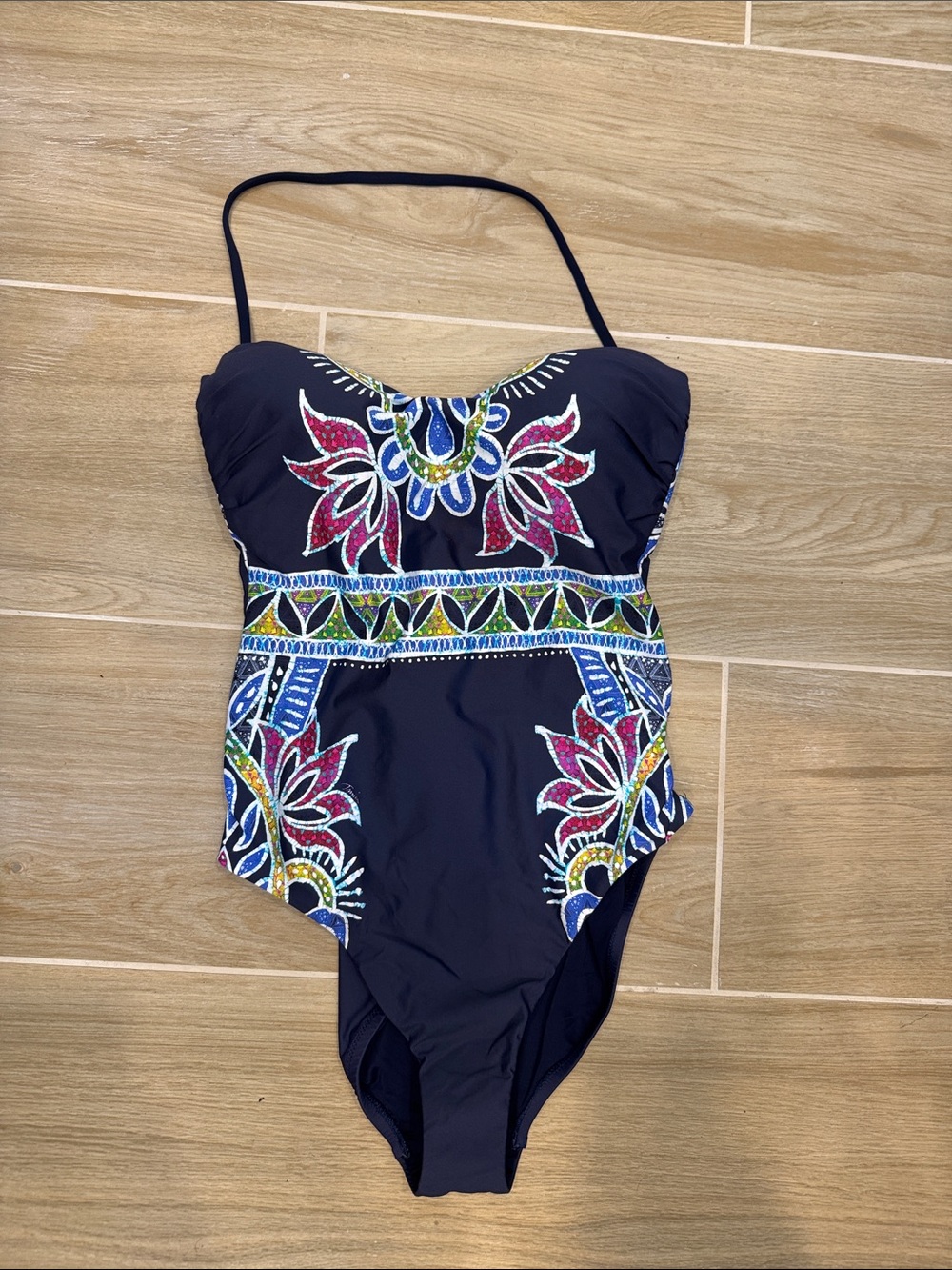 Trina Turk Navy One-Piece Swimsuit with Multicolor Floral Design
